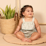 Macacão curto bebê cotton estampado listra verde