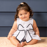 Vestido bebê tecido branco com body cotton branco