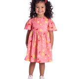 Vestido infantil tricoline estampado frutas rosa