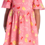 Vestido infantil tricoline estampado frutas rosa