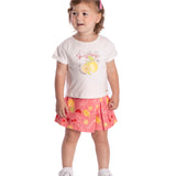Conjunto infantil blusa cotton lantejoula e saia-shorts tricoline estampado