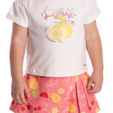 Conjunto infantil blusa cotton lantejoula e saia-shorts tricoline estampado
