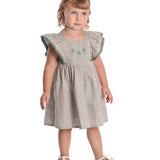 Vestido infantil tecido verde bordado abacaxi