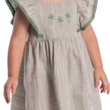 Vestido infantil tecido verde bordado abacaxi