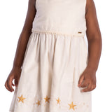 Vestido infantil tecido linho bordado estrela