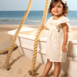Macaquinho infantil tecido linho off-white