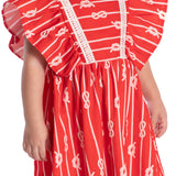 Vestido infantil tricoline estampado vermelho