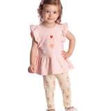 Conjunto infantil bata cotton rosa e legging modal estampado sorvetes