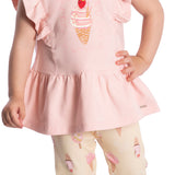 Conjunto infantil bata cotton rosa e legging modal estampado sorvetes