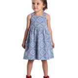 Vestido infantil tecido bordado inglês azul