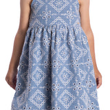 Vestido infantil tecido bordado inglês azul