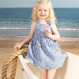 Vestido infantil tecido bordado inglês azul
