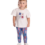 Conjunto infantil blusa cotton off-white e legging modal estampado selos