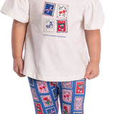 Conjunto infantil blusa cotton off-white e legging modal estampado selos