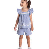 Conjunto infantil bata e shorts tecido plano azul