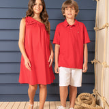 Vestido infantil tricoline vermelho