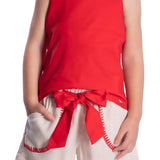 Conjunto infantil regata tricoline vermelha e shorts linho natural