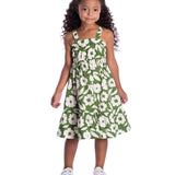 Vestido infantil tricoline maxi floral verde