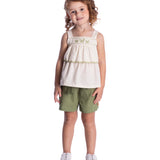 Conjunto infantil bata linho natural e shorts linho verde