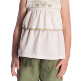 Conjunto infantil bata linho natural e shorts linho verde