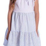 Vestido infantil 3 marias cotton e tricoline azul e branco
