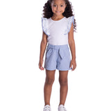 Conjunto infantil blusa cotton e shorts tecido azul