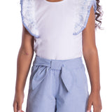 Conjunto infantil blusa cotton e shorts tecido azul
