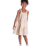 Vestido infantil tecido bege bordado