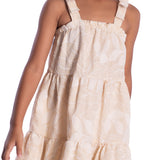 Vestido infantil tecido bege bordado