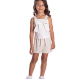 Conjunto infantil regata cotton off-white e shorts linho natural