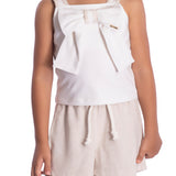 Conjunto infantil regata cotton off-white e shorts linho natural