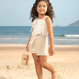 Conjunto infantil regata cotton off-white e shorts linho natural