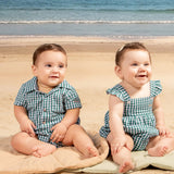 Body bebê tecido xadrez verde