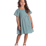 Vestido infantil tecido plano xadrez verde