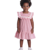 Vestido infantil tecido listrado vermelho