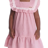 Vestido infantil tecido listrado vermelho