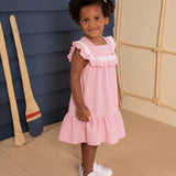 Vestido infantil tecido listrado vermelho