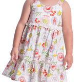 Vestido infantil tricoline estampa mediterrânea