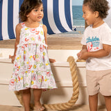 Vestido infantil tricoline estampa mediterrânea