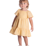 Vestido infantil tecido bordado inglês amarelo-manteiga