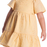 Vestido infantil tecido bordado inglês amarelo-manteiga