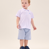 Conj. pólo branca manga curta + bermuda azul mescla