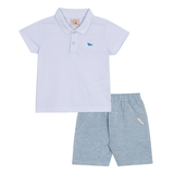 Conj. pólo branca manga curta + bermuda azul mescla
