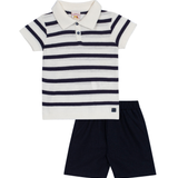 Conj. pólo tricô listrado manga curta + bermuda marinho