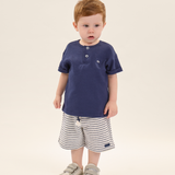 Conj. camiseta manga curta marinho + bermuda listrada