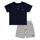 Conj. camiseta manga curta marinho + bermuda listrada