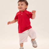 Conj. pólo vermelha manga curta + bermuda linho