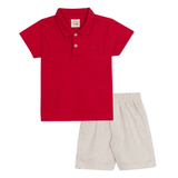 Conj. pólo vermelha manga curta + bermuda linho