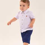 Conj. camisa manga curta xadrez + bermuda jeans