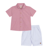 Conj. camisa manga curta listrada vermelha + bermuda sarja